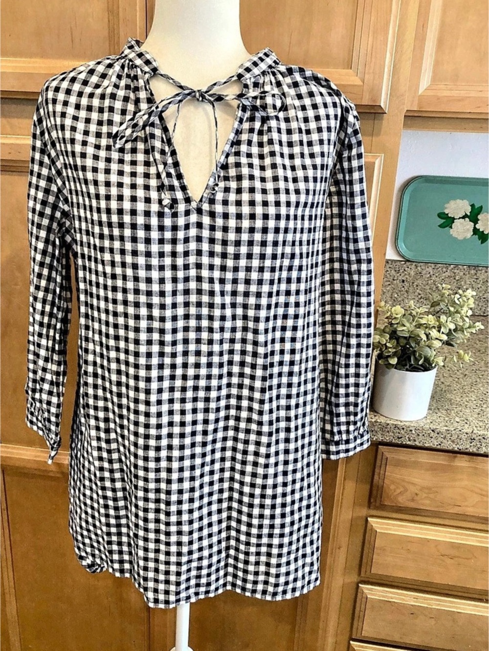 J.Crew Printed Linen-Cotton Tunic Gingham Medium
